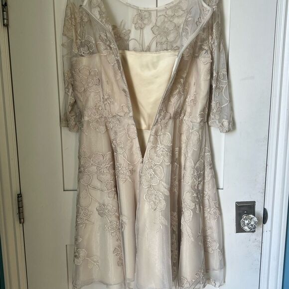 Tahari ASL Floral Lace Embellished Elegant Cream Romantic Lace Dress sz 12P - Picture 6 of 11
